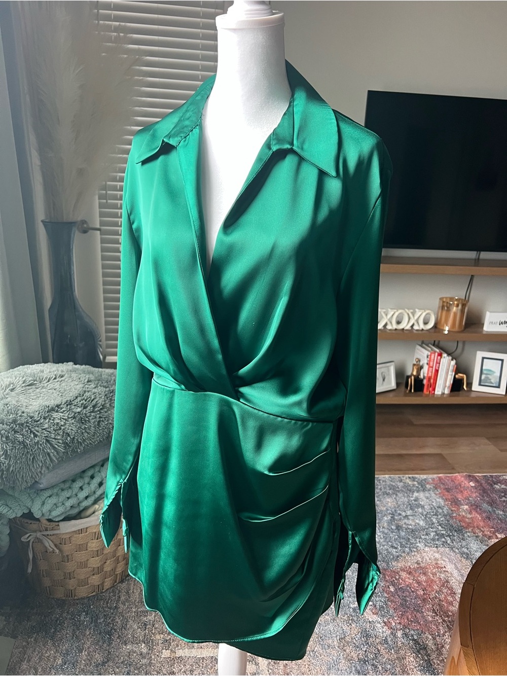 Zara Green Satin wrap dress